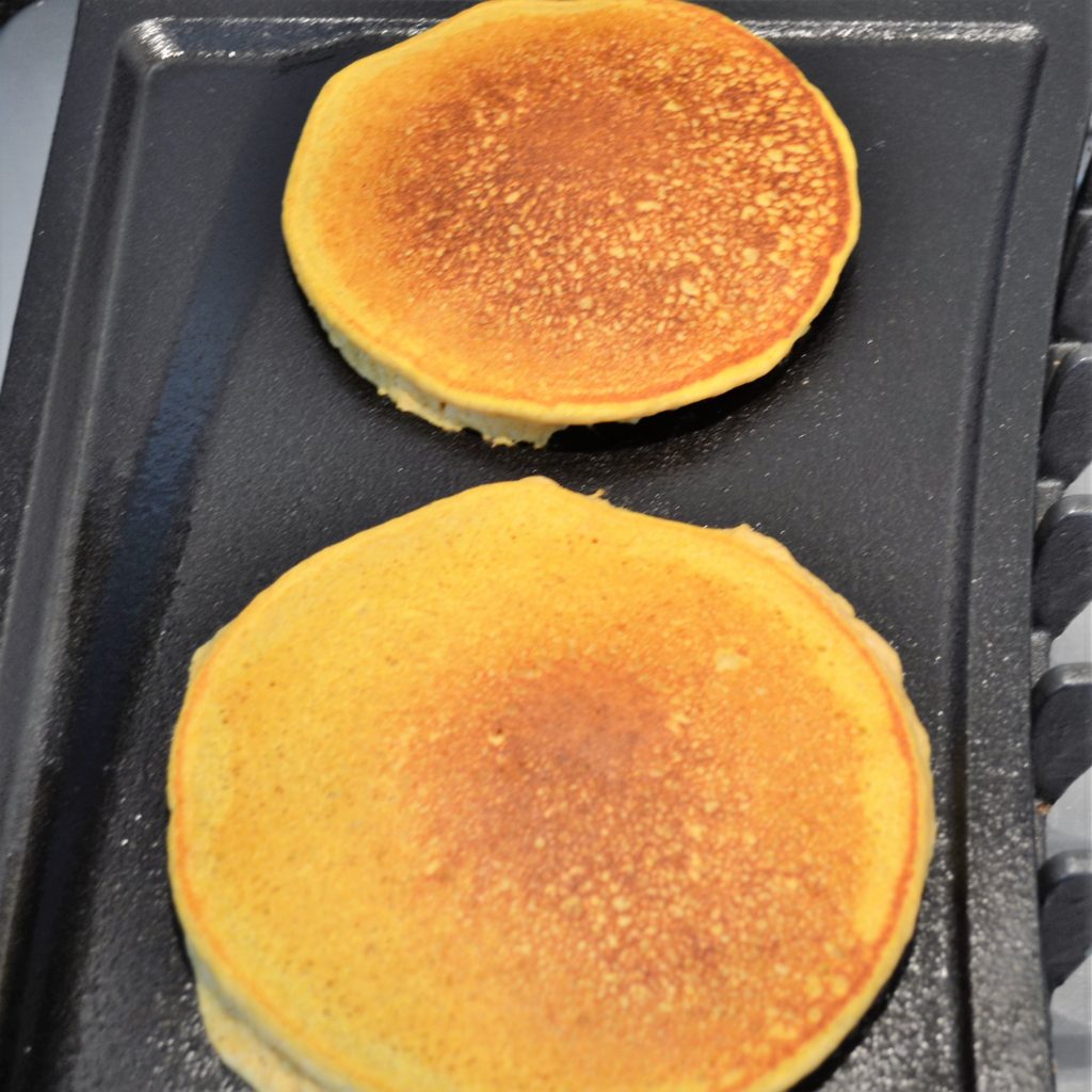 Pumpkin Pancakes on griddle