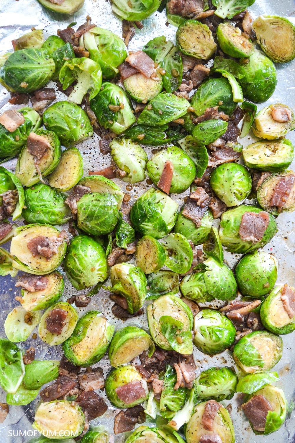 Brussels Sprouts and Bacon on Sheet Pan