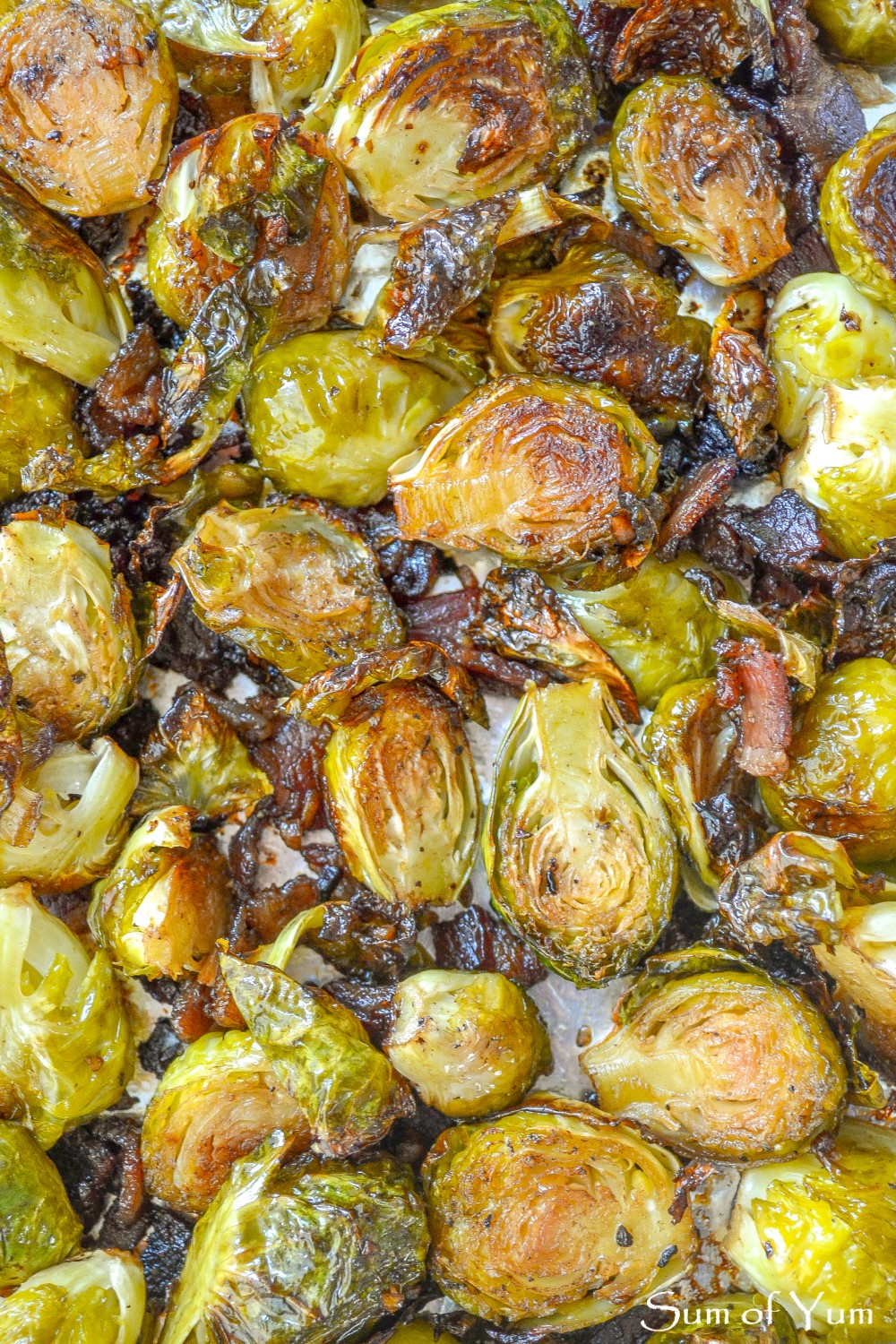Roasted Brussels Sprouts with Bacon and Balsamic on Sheet Pan