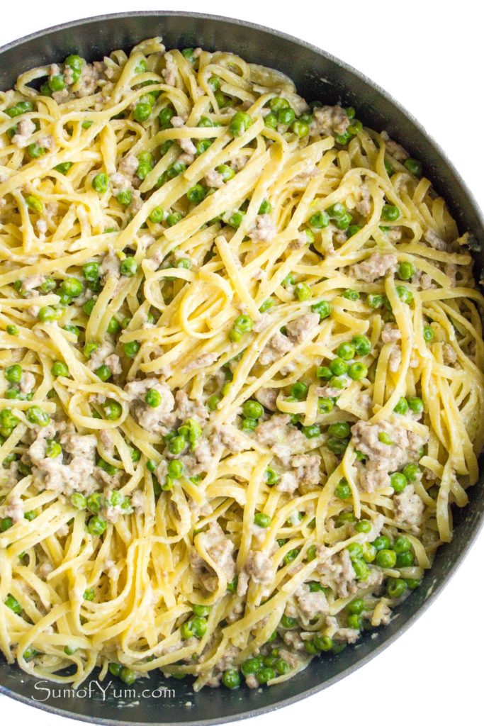 Creamy Turkey Pasta and Peas in one pan