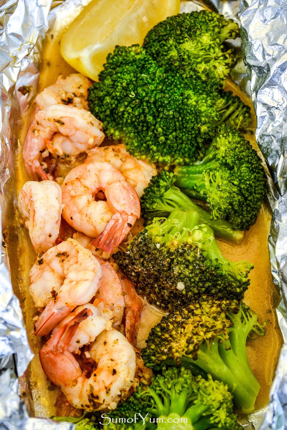 Shrimp and Broccoli Foil Packs with Lemon Garlic Butter