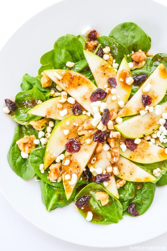 Pear Spinach Salad with Honey Balsamic Dressing 