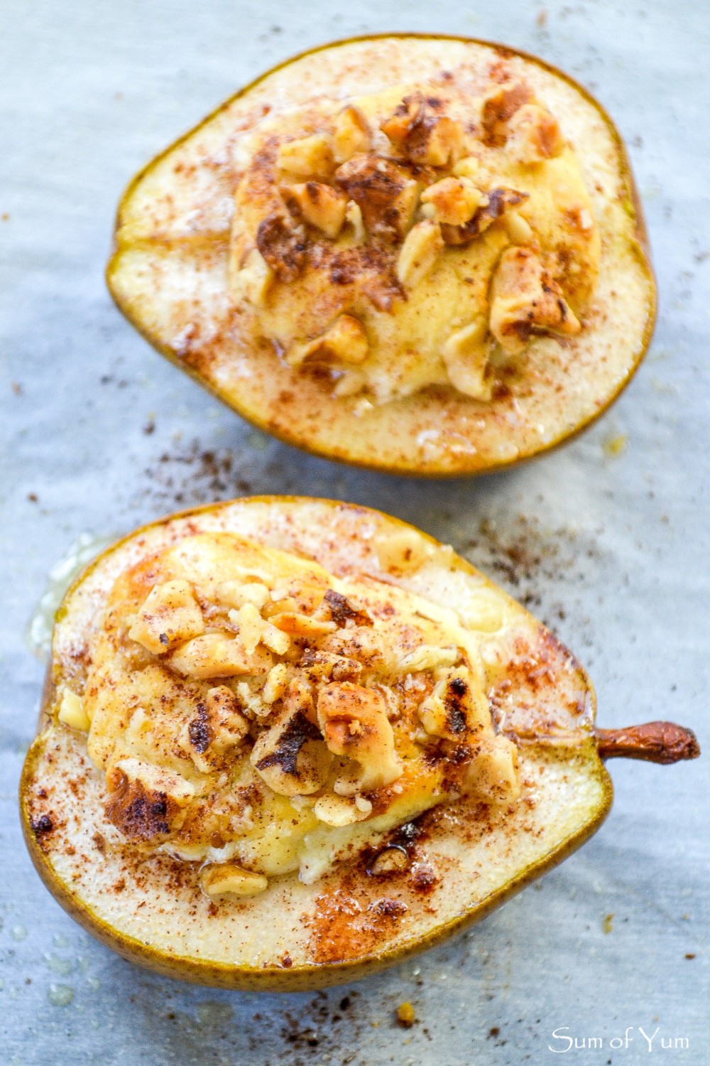 Baked Pears with Honey Walnut Goat Cheese - Sum of Yum