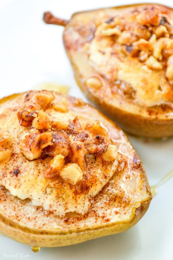 Baked Pears With Honey Walnut Goat Cheese - Sum Of Yum