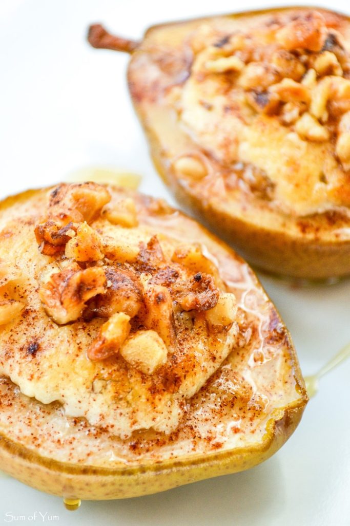 Baked Pears with Honey Walnut Goat Cheese closeup