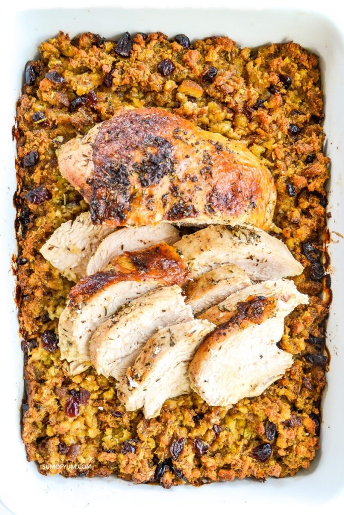 Roasted Turkey Breast Sliced with Cranberry Stuffing