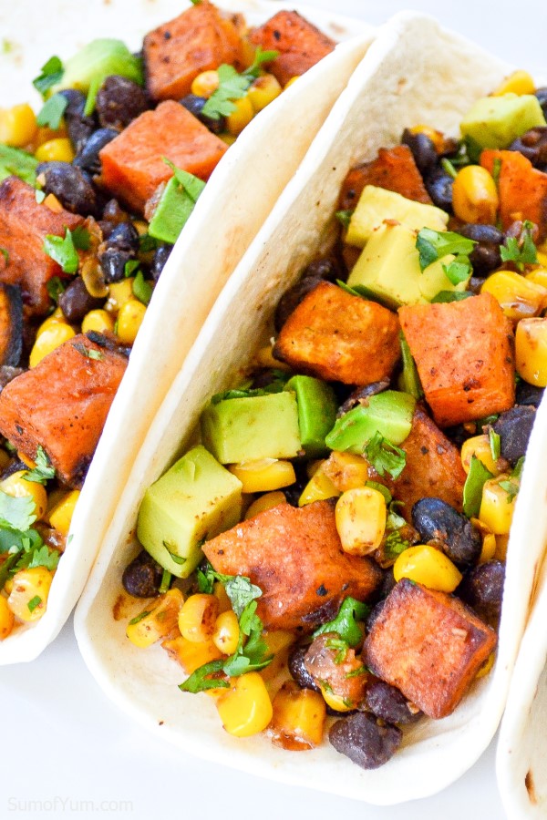 Sweet Potato Tacos with corn and black beans