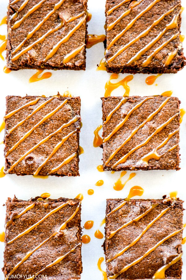 Homemade Brownies with Butterscotch Ganache top view