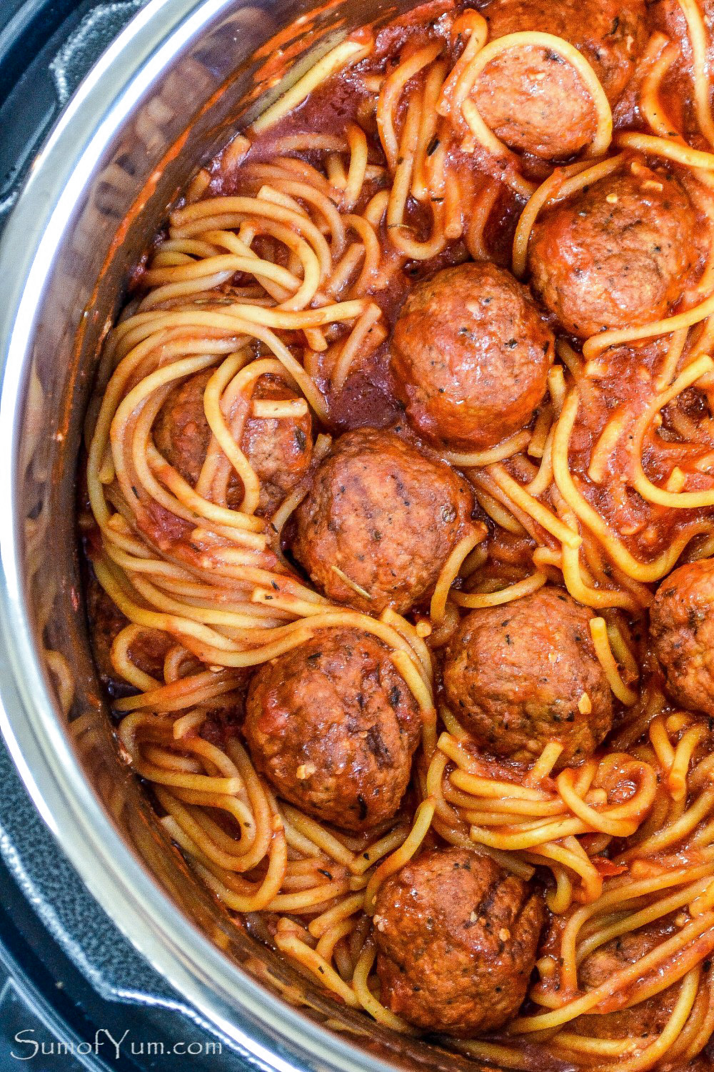 Instant Pot Spaghetti and Meatballs closeup