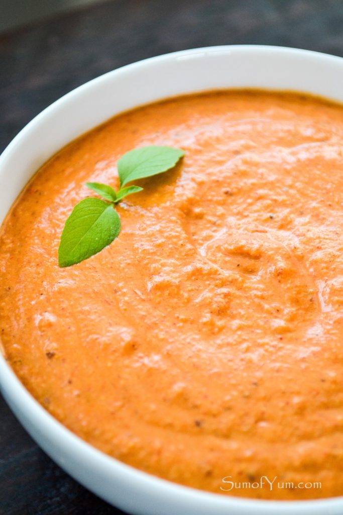 Romesco Sauce with Basil in bowl