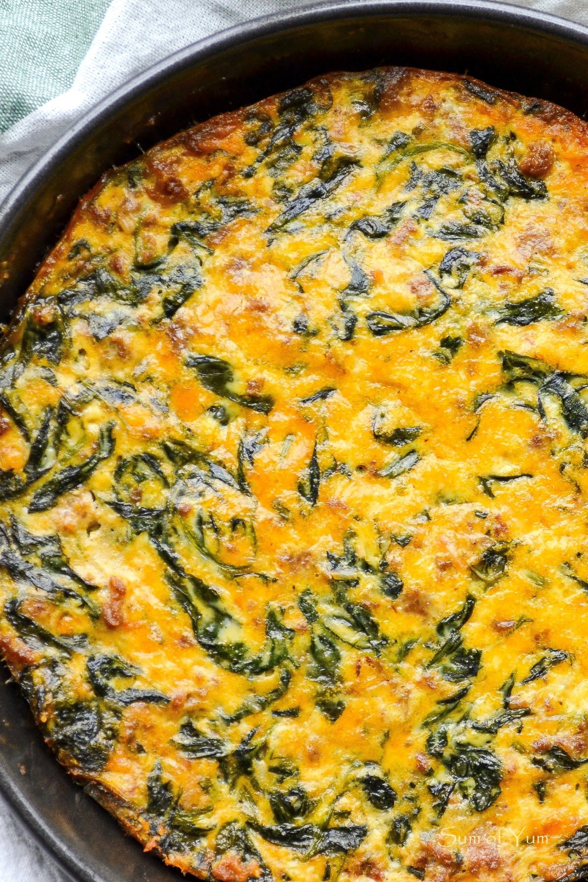 Crustless Quiche Recipe with Spinach Goat Cheese and Turkey Sausage - SumofYum.com Crustless Quiche