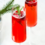 Cranberry Mimosas under Christmas tree