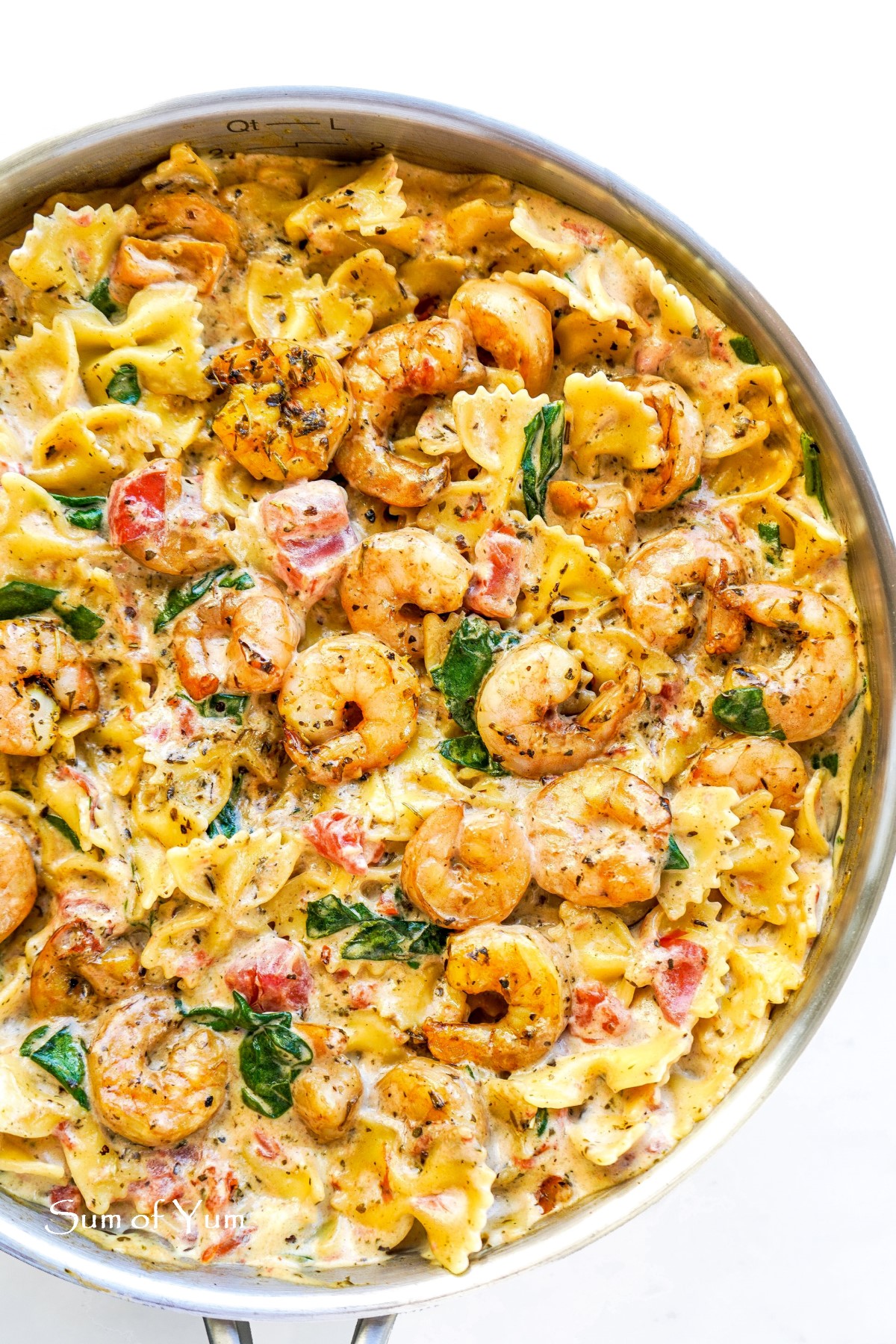 Creamy Tuscan Shrimp Pasta with spinach and tomatoes
