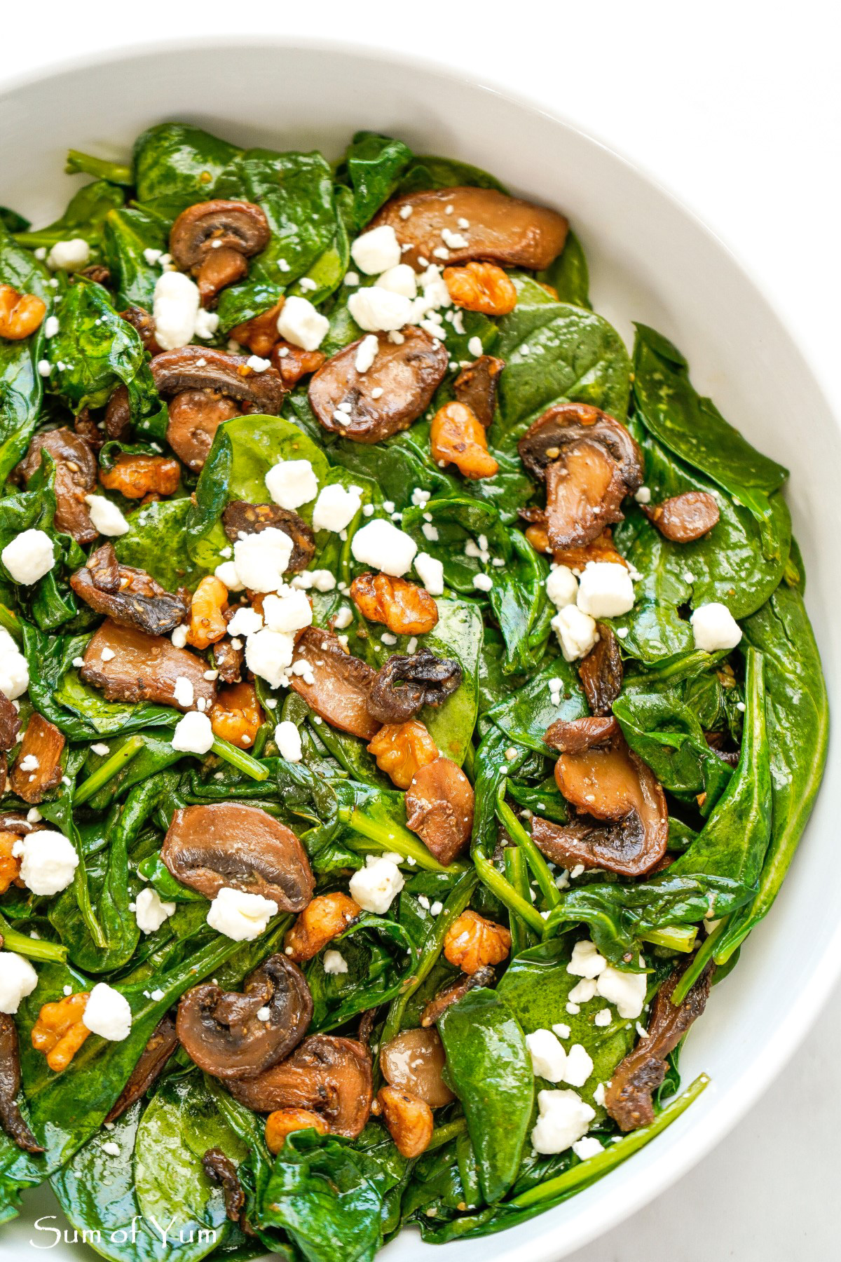 Warm Spinach Salad with Mushrooms, Walnuts and Goat Cheese