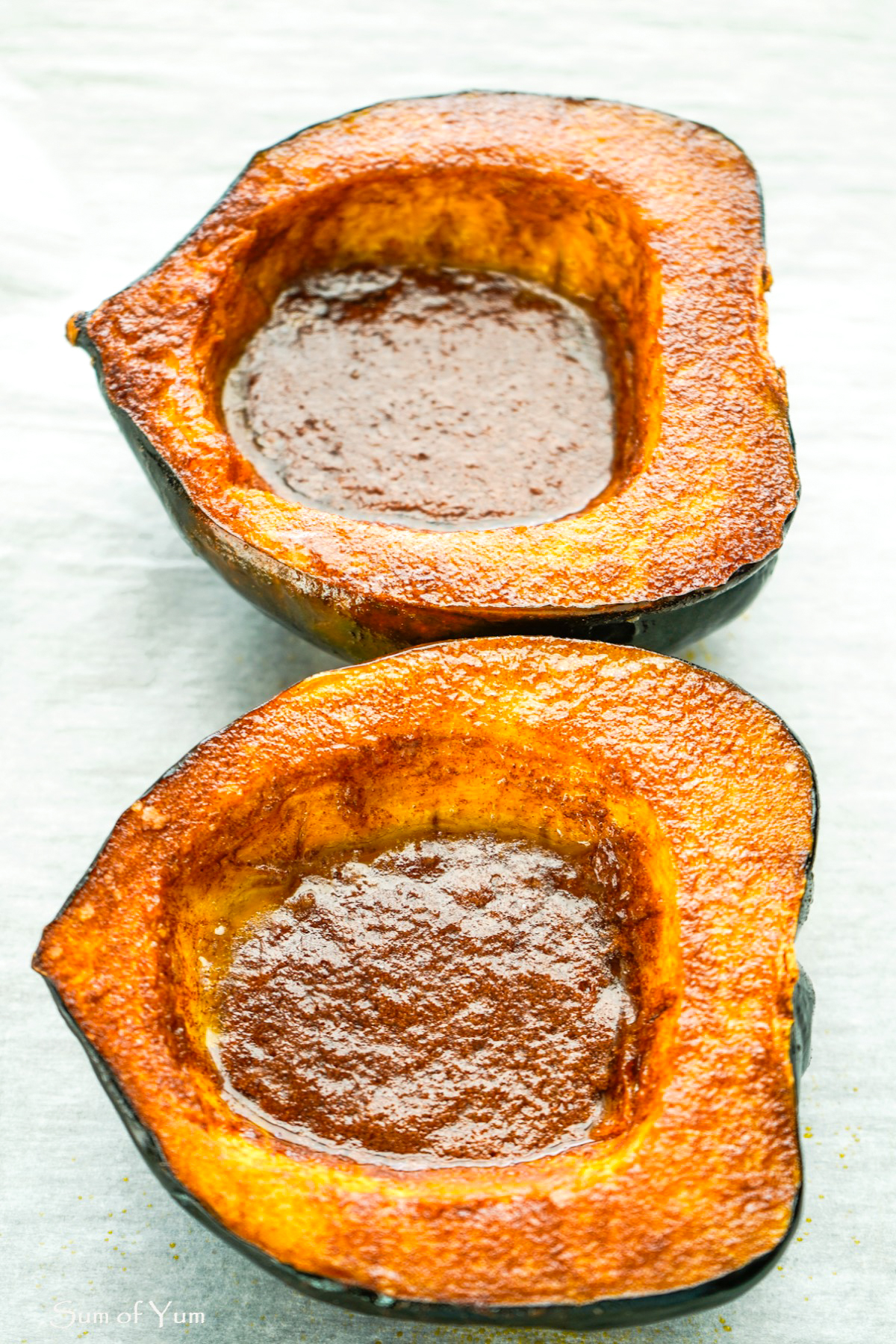 Baked Acorn Squash with Cinnamon Brown Sugar Butter - Sum of Yum