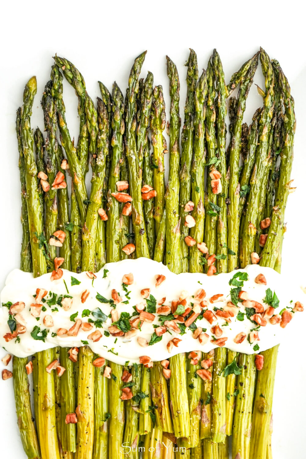 Roasted Asparagus with Goat Cheese Sauce and Pecans