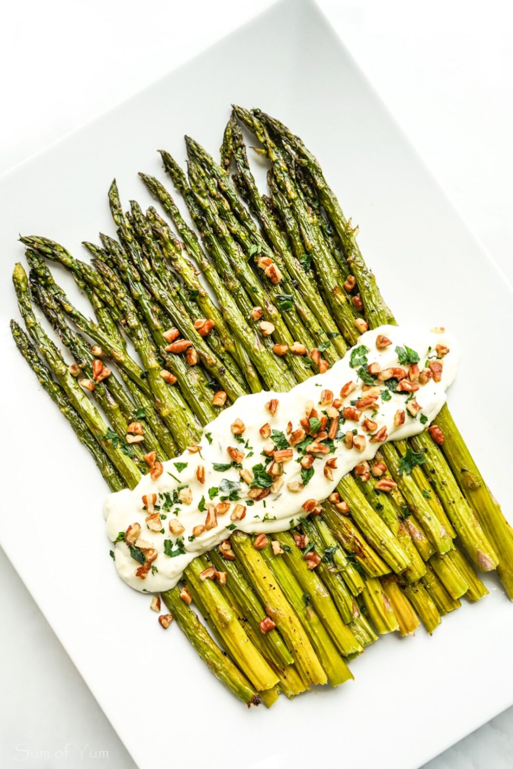 Roasted Asparagus with Garlic Herb Goat Cheese Sauce 