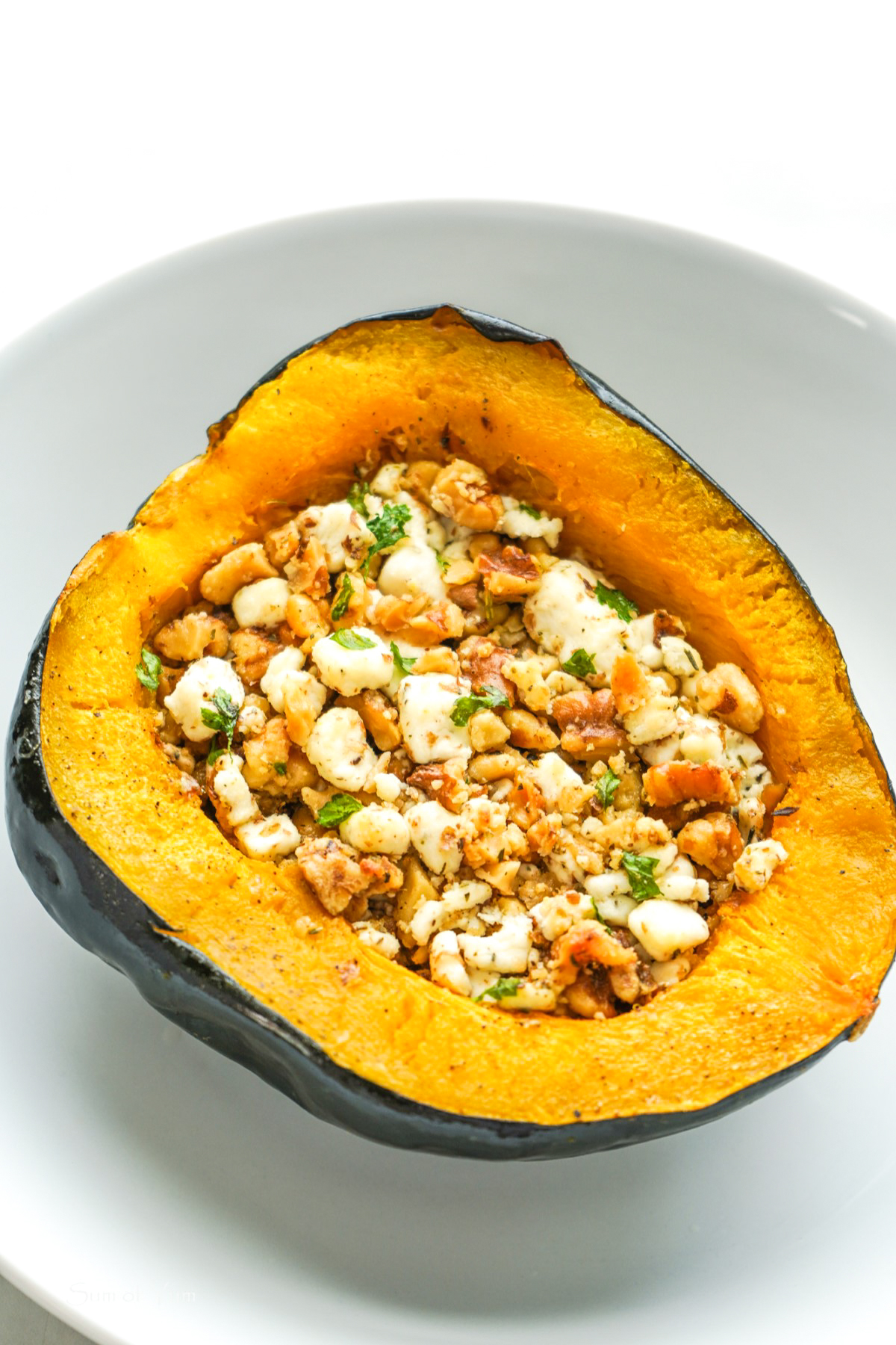 Baked Acorn Squash with Herb Walnut Goat Cheese 