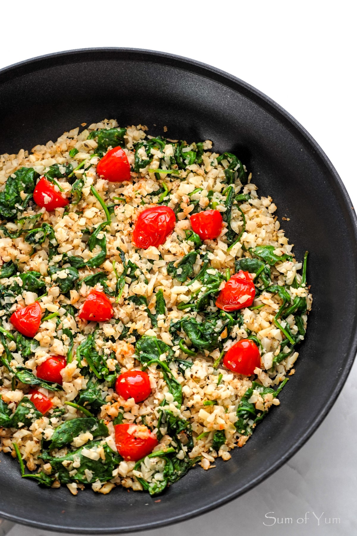 Italian Cauliflower Rice with Spinach and Tomatoes