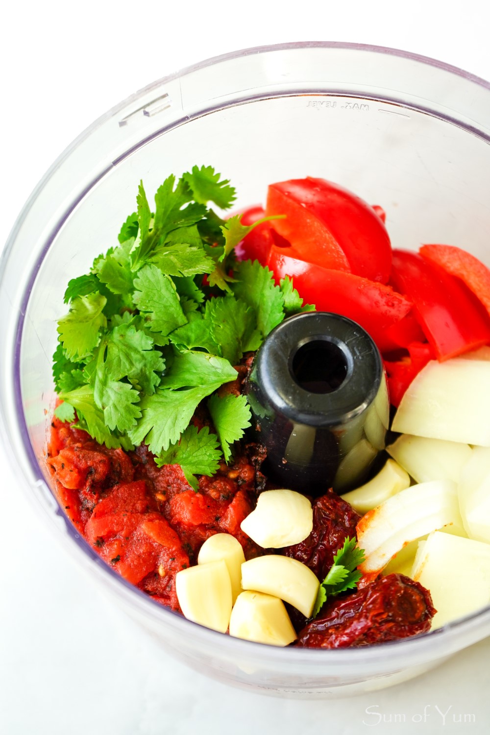 Sofrito ingredients in food processor 