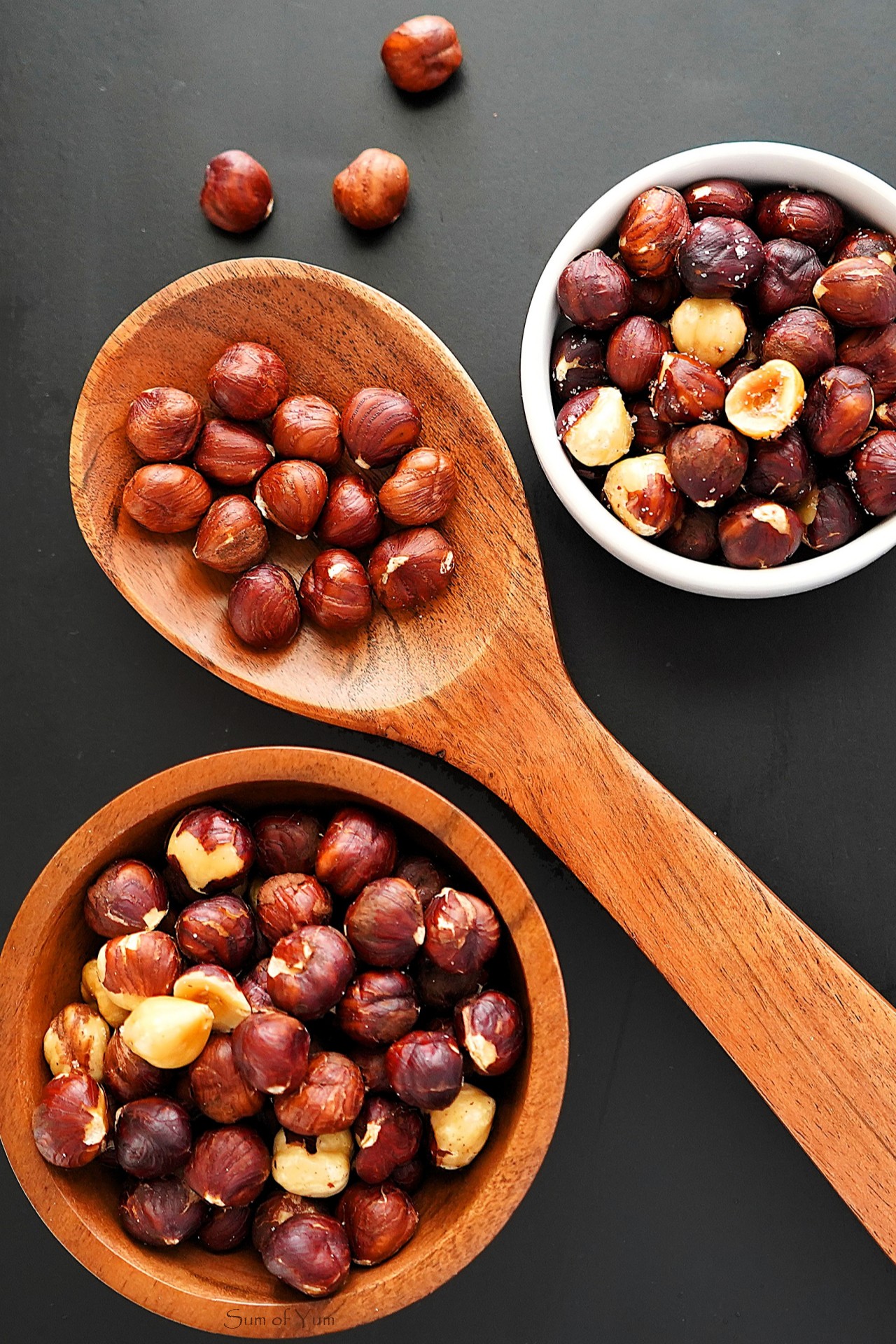 This roasted hazelnut recipe shows how to roast hazelnuts in the oven to make spiced hazelnuts, dry roasted hazelnuts, and salted hazelnuts. SumofYum.com roasted Hazelnuts