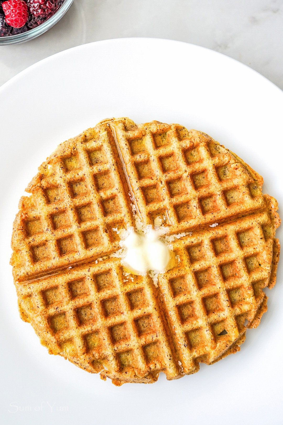 This easy grain-free waffle recipe is gluten-free, sugar-free, and makes delicious keto flourless protein waffles high in fiber and omega-3s. SumofYum.com grain-free power waffles